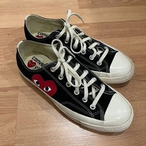 Converse X Comme des Garçons Collection Black and White Sneakers with Red Heart